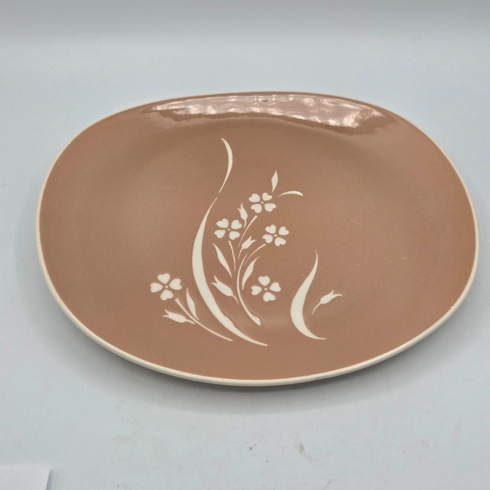 Mid Century Modern Harkerware Pottery Pink Summertime Oval Serving Platter 11"